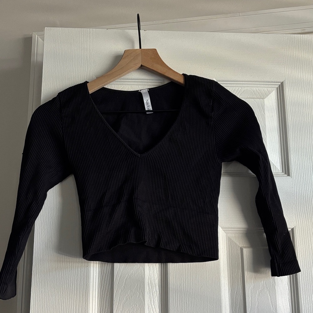 Nikibiki Black Ribbed V-Neck Bodysuit